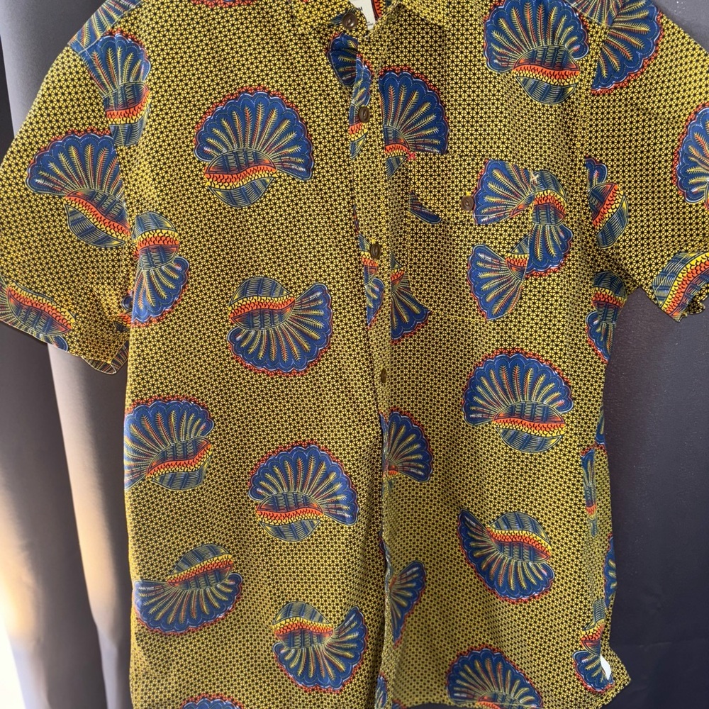 Kokon To Zai Yellow and Blue Patterned Casual Shirt